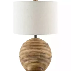 Acacia Wood Ribbed Polo Table Lamp