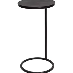Aged Black Metal Frame Slab Top Accent Table