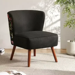 Alex Black Upholstered Floral Back Accent Chair