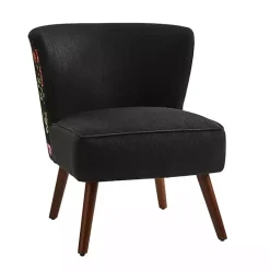 Alex Black Upholstered Floral Back Accent Chair