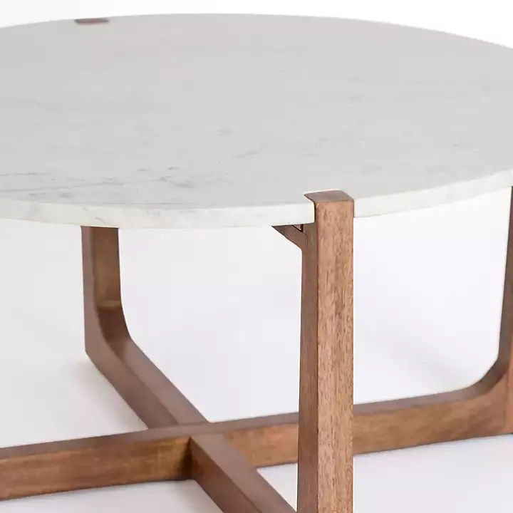 Allen Wood and Marble Round Coffee Table