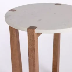 Allen Wood and Marble Round Side Table