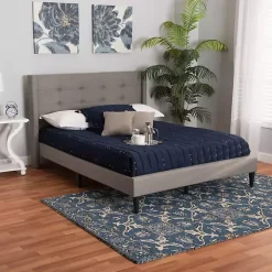 Amala Gray Button Tufted Queen Bed Frame