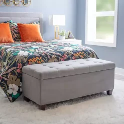 Amelia Tufted Gray Shoe Storage Ottoman Bench