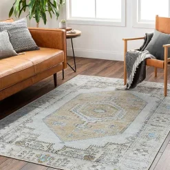 Amelie Yellow Traditional Washable Area Rug, 8x12