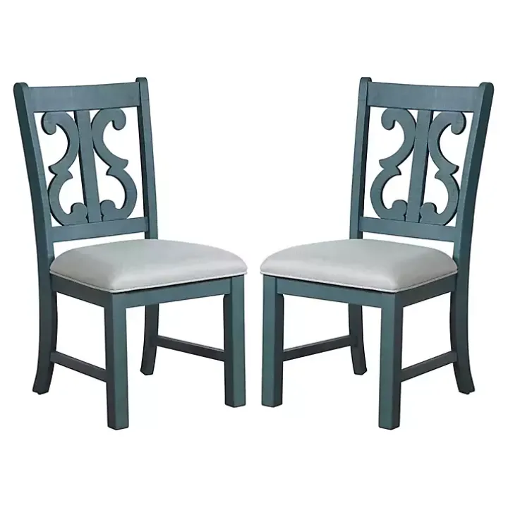 Antique Blue Upholstered Dining Chairs, Set of 2
