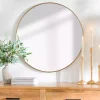 Antique Brass Nouveau Linear Round Mirror