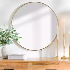 Antique Brass Nouveau Linear Round Mirror