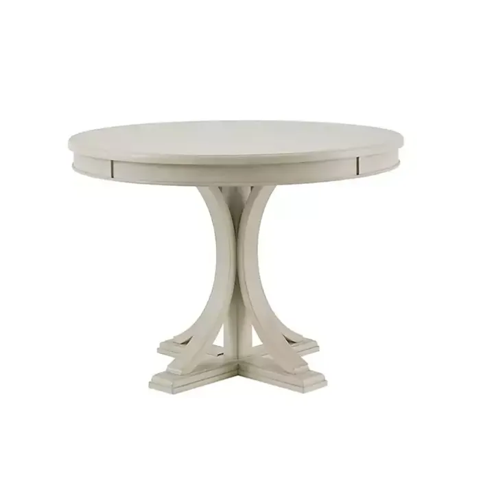 Antique Cream Wood Pedestal Round Dining Table