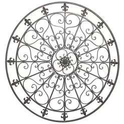 Antique Fleur-de-Lis Medallion Metal Wall Plaque