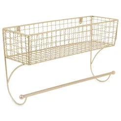 Antique Gold Wire Basket Towel Rack, 17 in.