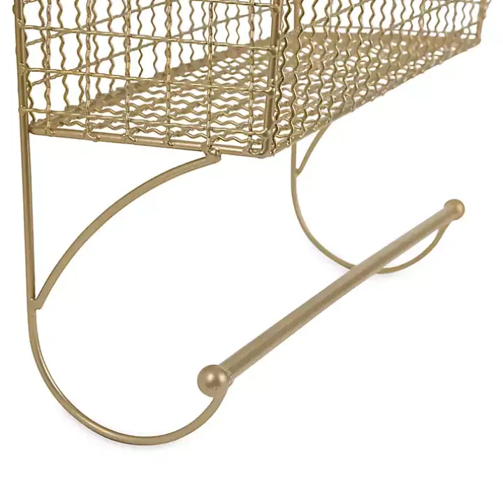 Antique Gold Wire Basket Towel Rack, 17 in.