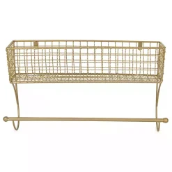 Antique Gold Wire Basket Towel Rack, 17 in.
