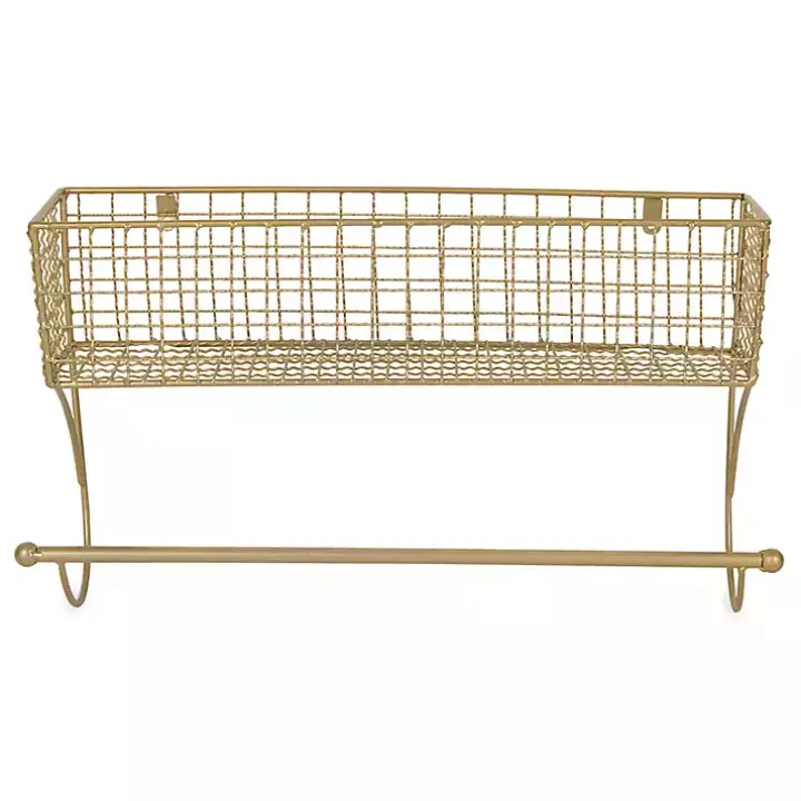 Antique Gold Wire Basket Towel Rack, 17 in.
