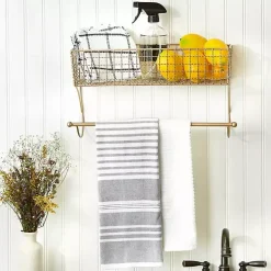 Antique Gold Wire Basket Towel Rack, 17 in.