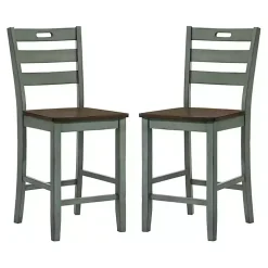 Antique Green Wood Counter Stools, Set of 2