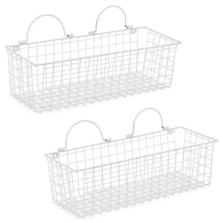 Antique White 2-pc. Long Wire Basket Set, 17 in.