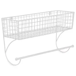 Antique White Wire Basket Towel Rack, 17 in.