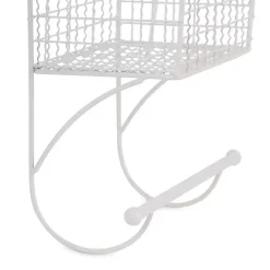 Antique White Wire Basket Towel Rack