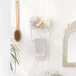 Antique White Wire Basket Towel Rack
