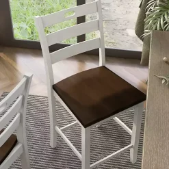 Antique White Wood Counter Stools, Set of 2