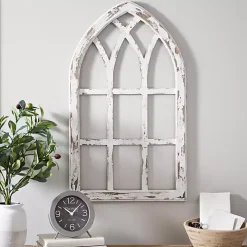 Antiqued White Window Pane Arch Plaque