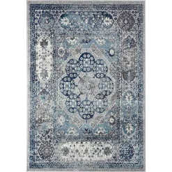 Aqua and Gray Alex Loomed Area Rug, 7x9