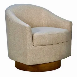 Ashton Tan Swivel Chair with Wood Base