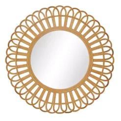 Bamboo Round Overlay Floral Frame Wall Mirror