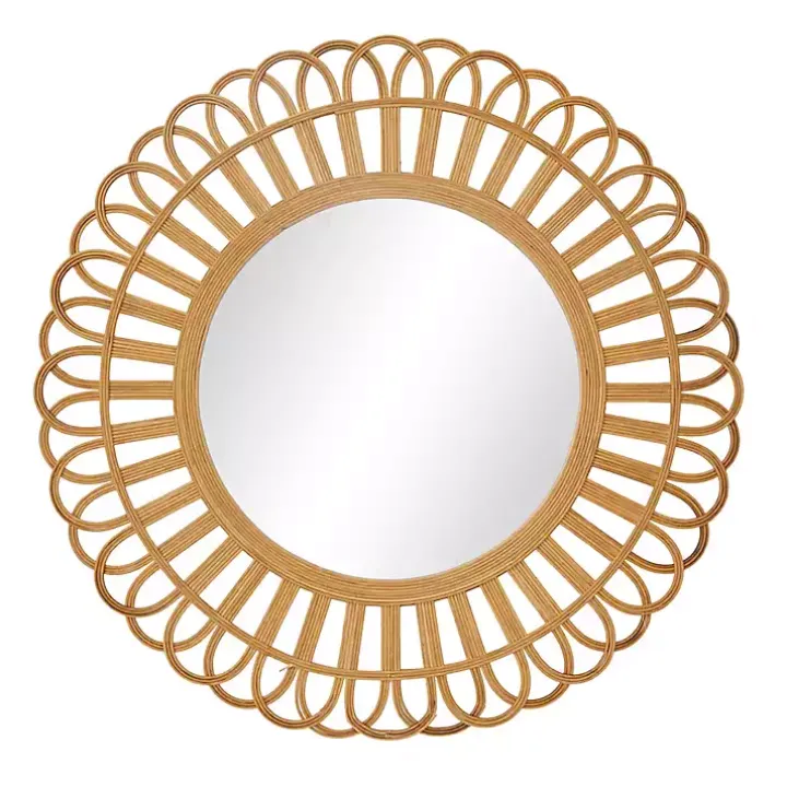 Bamboo Round Overlay Floral Frame Wall Mirror