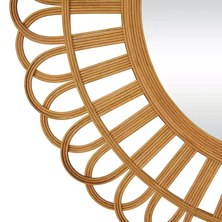 Bamboo Round Overlay Floral Frame Wall Mirror