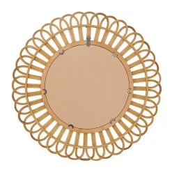 Bamboo Round Overlay Floral Frame Wall Mirror