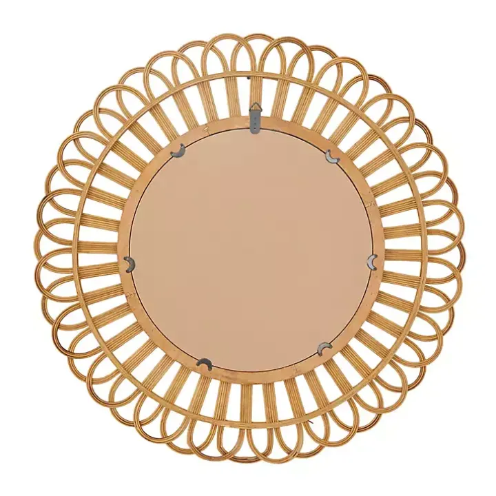 Bamboo Round Overlay Floral Frame Wall Mirror