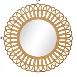 Bamboo Round Overlay Floral Frame Wall Mirror