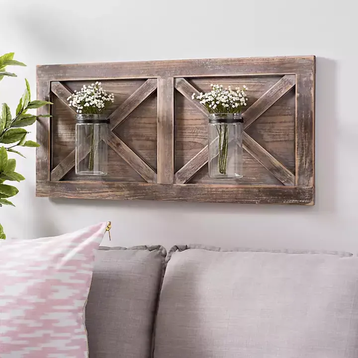 Barn Door Wall Plaque with Glass Vases