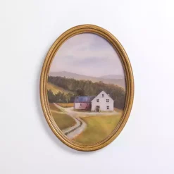 Barn Landscape Oval Framed Art Print