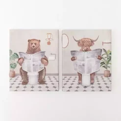 Bathroom Animals Canvas Art Prints, Set of 2