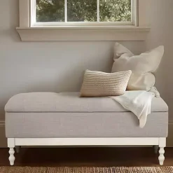 Beckett White and Gray Tufted Storage Bench