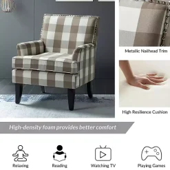 Beige Buffalo Check Upholstered Armchair