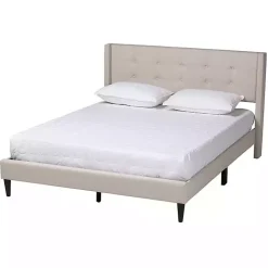 Beige Button Tufted Headboard Full Platform Bed