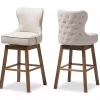 Beige Button Tufted Swivel Bar Stools, Set of 2
