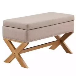 Beige Crossed Storage Ottoman