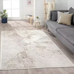 Beige Faded Damask Area Rug, 5x7