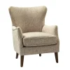 Beige Floral Damask Wingback Accent Chair