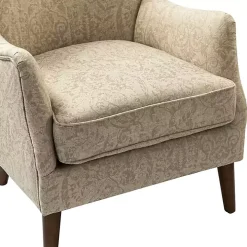 Beige Floral Damask Wingback Accent Chair
