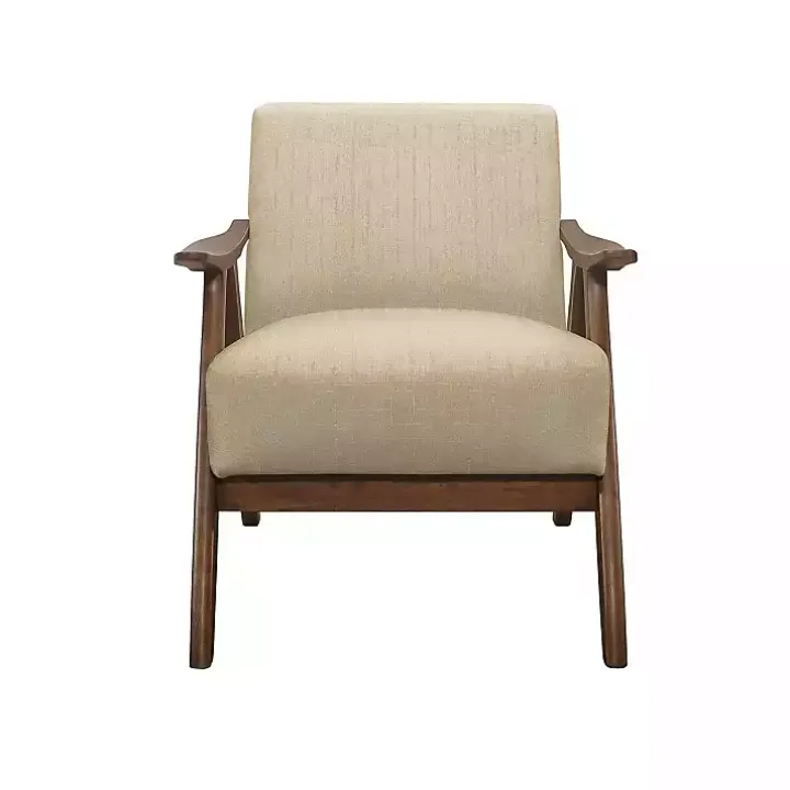 Beige Mid-Century Hazel Wood Frame Accent Chair