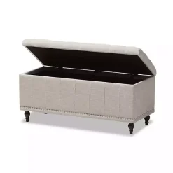 Beige Tufted Upholstery Storage Ottoman