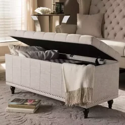 Beige Tufted Upholstery Storage Ottoman