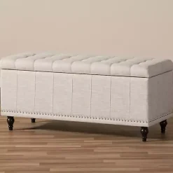 Beige Tufted Upholstery Storage Ottoman