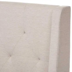 Beige Upholstered Wingback Queen Platform Bed